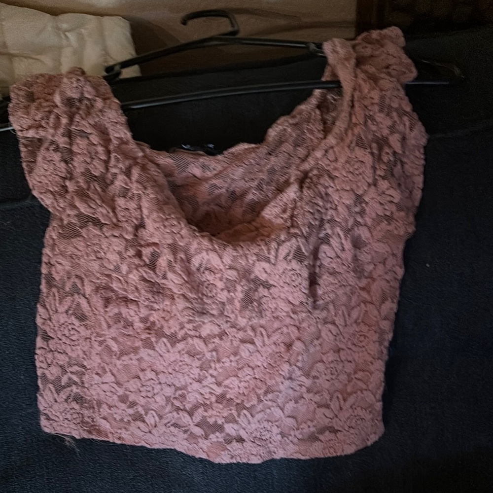 Ambiance Pink Cropped Ruffled Sleeveless Blouse